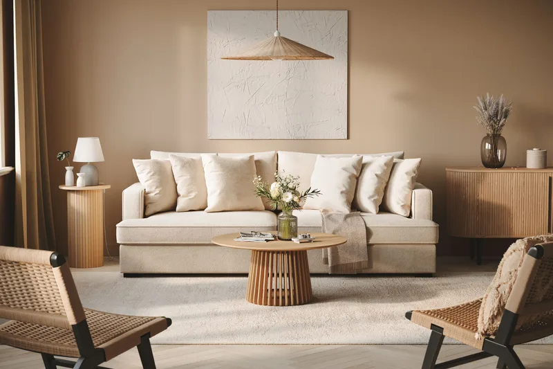 Rossita 4-seters Dyp Sofa i Chenille - Trenza 06, Beige Chenille - Møbler - Sofaer - 4 seter sofa