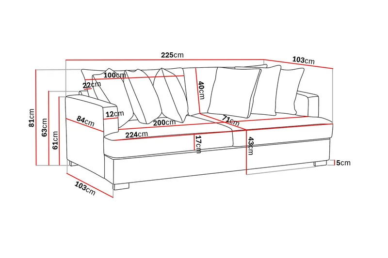 Rossita 4-seters Dyp Sofa i Kordfløyel - Mørkegrå - Møbler - Sofaer - Fløyel sofaer