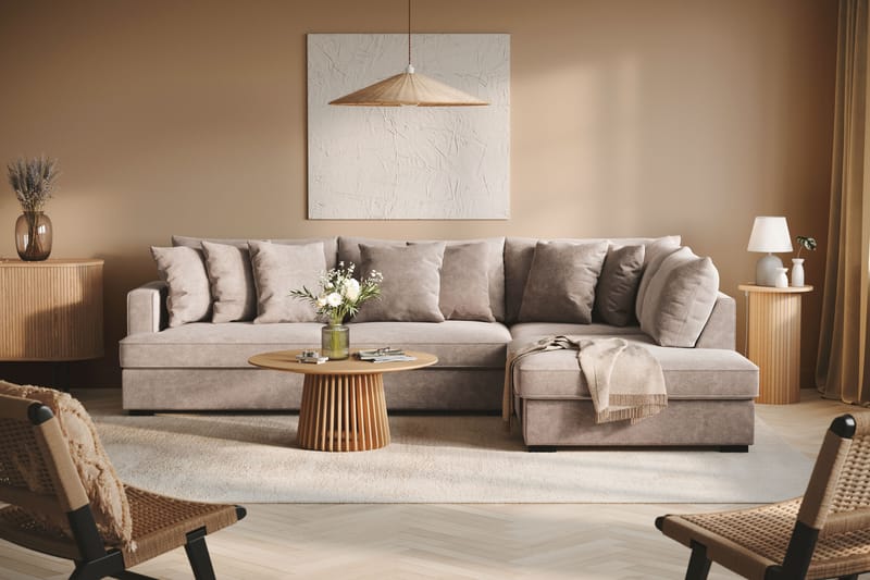 Rossita 4-seters Høyrevendt L-formet Dyp Sjeselongsofa i Chenille - Grå / Brun - Møbler - Sofaer - Sofa med sjeselong
