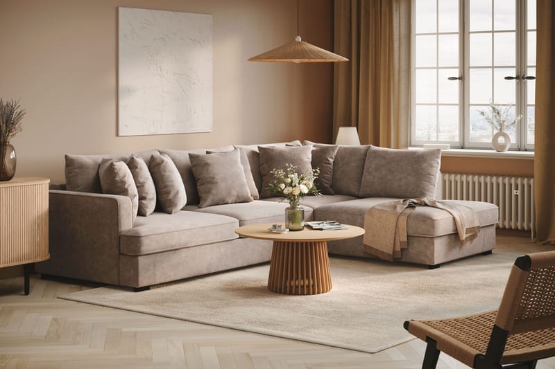 Rossita 4-seters Høyrevendt L-formet Dyp Sjeselongsofa i Chenille - Grå / Brun - Møbler - Sofaer - Sofa med sjeselong