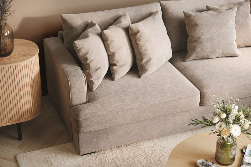 Rossita 4-seters Høyrevendt L-formet Dyp Sjeselongsofa i Chenille - Grå / Brun - Møbler - Sofaer - Sofa med sjeselong