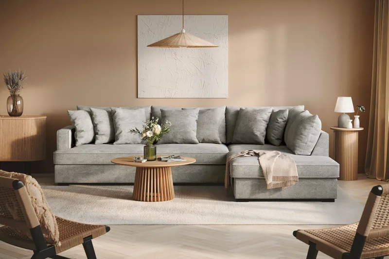 Rossita 4-seters Høyrevendt L-formet Dyp Sjeselongsofa i Chenille - Grå - Møbler - Sofaer - Sofa med sjeselong