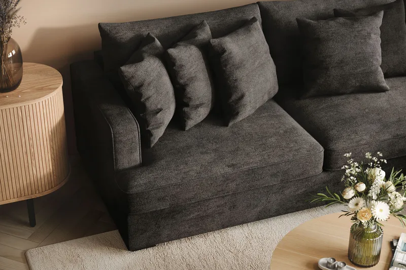 Rossita 4-seters Høyrevendt L-formet Dyp Sjeselongsofa i Chenille - Svart - Møbler - Sofaer - Sofa med sjeselong