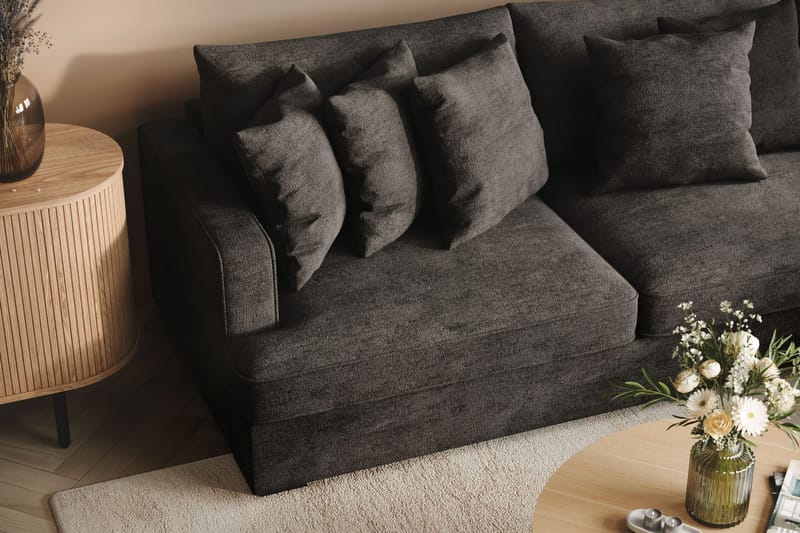 Rossita 4-seters Høyrevendt L-formet Dyp Sjeselongsofa i Chenille - Svart - Møbler - Sofaer - Sofa med sjeselong