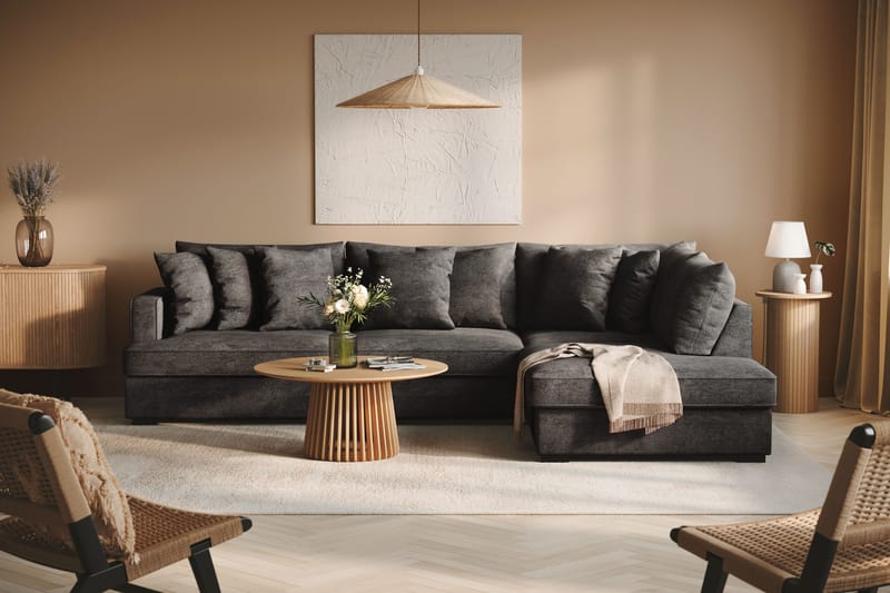 Rossita 4-seters Høyrevendt L-formet Dyp Sjeselongsofa i Chenille - Svart - Møbler - Sofaer - Sofa med sjeselong