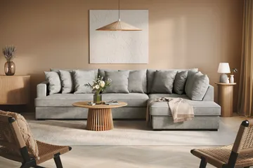 Rossita 4-seters Høyrevendt L-formet Dyp Sjeselongsofa i Chenille - Trenza 03, Grå Chenille - Møbler - Sofaer - Sofa med sjeselong