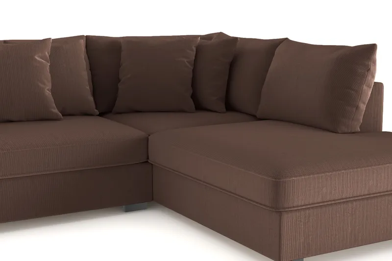 Rossita 4-seters Høyrevendt L-formet Dyp Sjeselongsofa i Kordfløyel - Brun - Møbler - Sofaer - Sofa med sjeselong