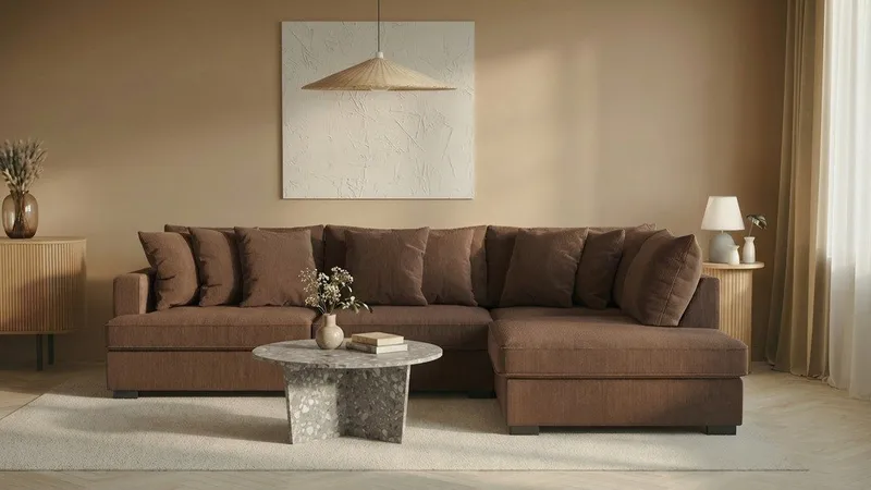 Rossita 4-seters Høyrevendt L-formet Dyp Sjeselongsofa i Kordfløyel - Brun - Møbler - Sofaer - Sofa med sjeselong