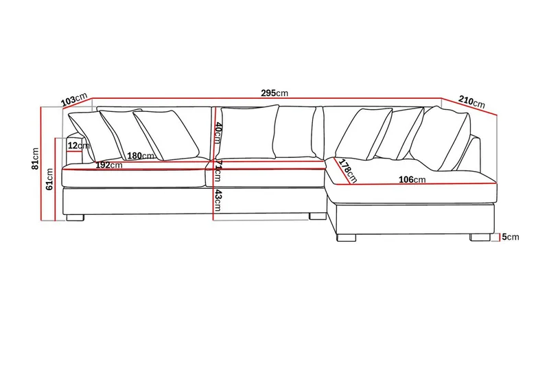 Rossita 4-seters Høyrevendt L-formet Dyp Sjeselongsofa i Stoff - Beige - Møbler - Sofaer - Sofa med sjeselong
