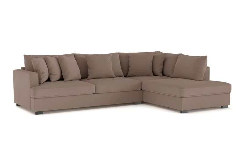 Rossita 4-seters Høyrevendt L-formet Dyp Sjeselongsofa i Stoff - Brun - Møbler - Sofaer - Sofa med sjeselong