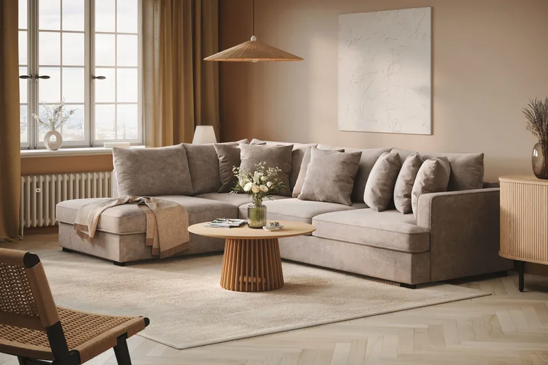 Rossita 4-seters Venstrevendt L-formet Dyp Sjeselongsofa i Chenille - Grå / Brun - Møbler - Sofaer - Sofa med sjeselong