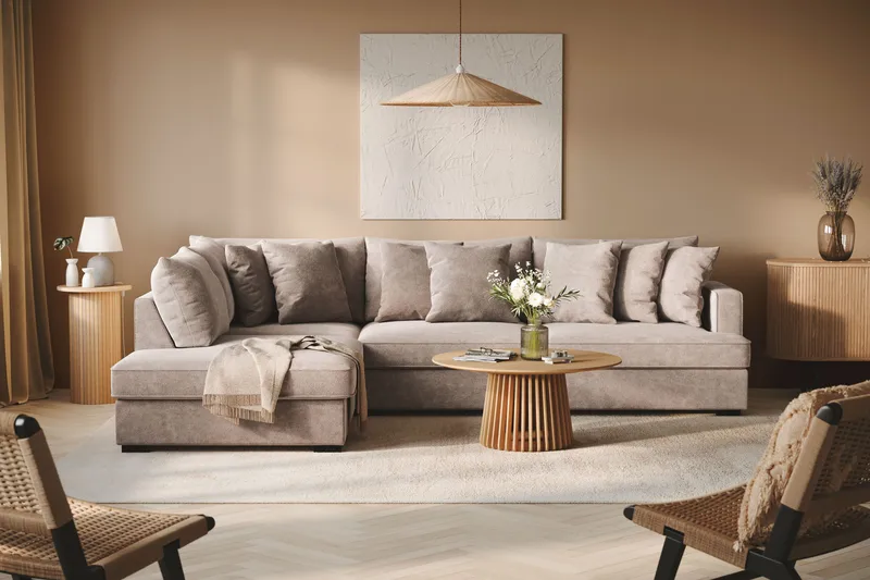 Rossita 4-seters Venstrevendt L-formet Dyp Sjeselongsofa i Chenille - Grå / Brun - Møbler - Sofaer - Sofa med sjeselong