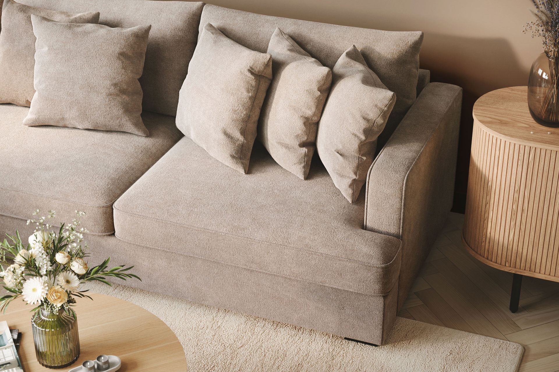 Rossita 4-seters Venstrevendt L-formet Dyp Sjeselongsofa i Chenille - Grå / Brun - Møbler - Sofaer - Sofa med sjeselong