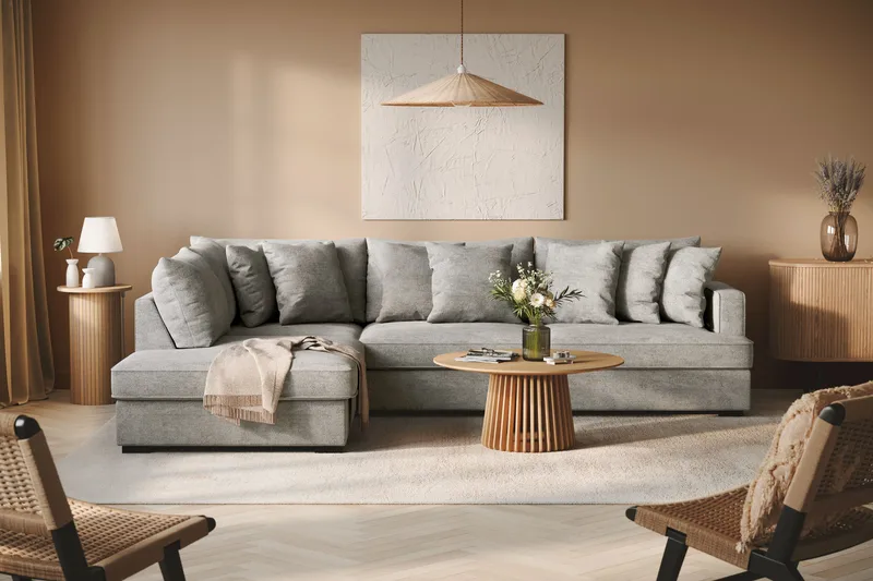 Rossita 4-seters Venstrevendt L-formet Dyp Sjeselongsofa i Chenille - Lys Grå - Møbler - Sofaer - Sofa med sjeselong