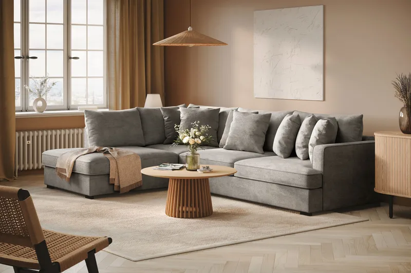 Rossita 4-seters Venstrevendt L-formet Dyp Sjeselongsofa i Chenille - Lys Grå - Møbler - Sofaer - Sofa med sjeselong