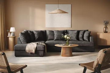 Rossita 4-seters Venstrevendt L-formet Dyp Sjeselongsofa i Chenille - Svart - Møbler - Sofaer - Sofa med sjeselong