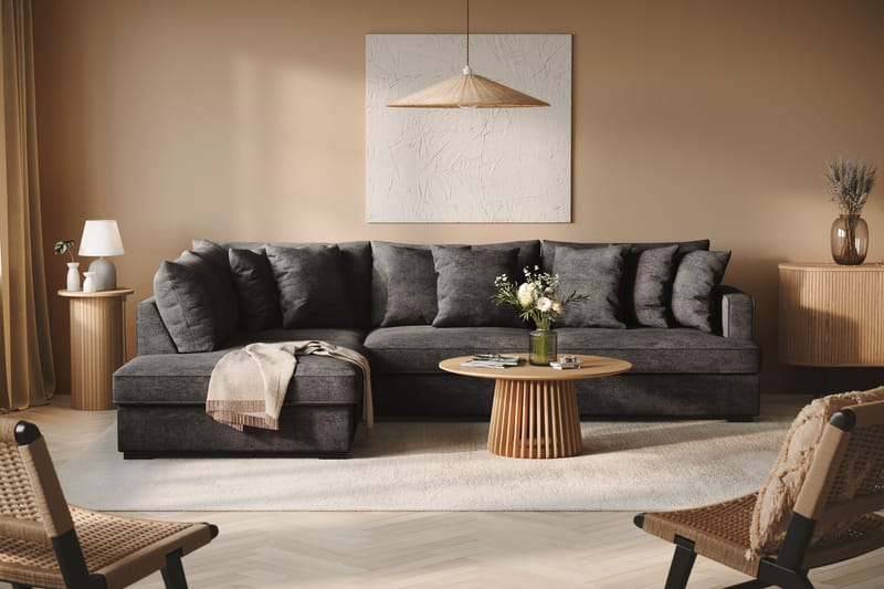 Rossita 4-seters Venstrevendt L-formet Dyp Sjeselongsofa i Chenille - Svart - Møbler - Sofaer - Sofa med sjeselong