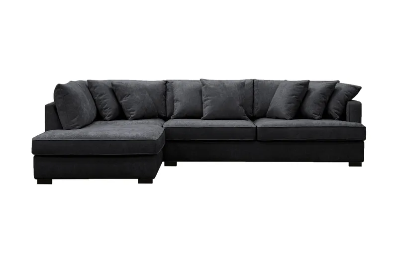 Rossita 4-seters Venstrevendt L-formet Dyp Sjeselongsofa i Chenille - Trenza 01, Svart Chenille - Møbler - Sofaer - Sofa med sjeselong