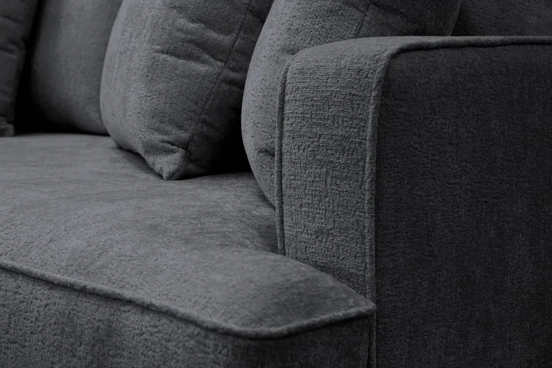 Rossita 4-seters Venstrevendt L-formet Dyp Sjeselongsofa i Chenille - Trenza 01, Svart Chenille - Møbler - Sofaer - Sofa med sjeselong