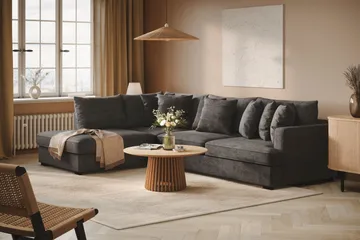 Rossita 4-seters Venstrevendt L-formet Dyp Sjeselongsofa i Chenille - Trenza 01, Svart Chenille - Møbler - Sofaer - Sofa med sjeselong
