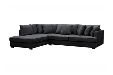 Rossita 4-seters Venstrevendt L-formet Dyp Sjeselongsofa i Chenille - Trenza 01, Svart Chenille - Møbler - Sofaer - Sofa med sjeselong