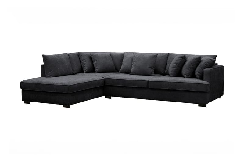 Rossita 4-seters Venstrevendt L-formet Dyp Sjeselongsofa i Chenille - Trenza 01, Svart Chenille - Møbler - Sofaer - Sofa med sjeselong