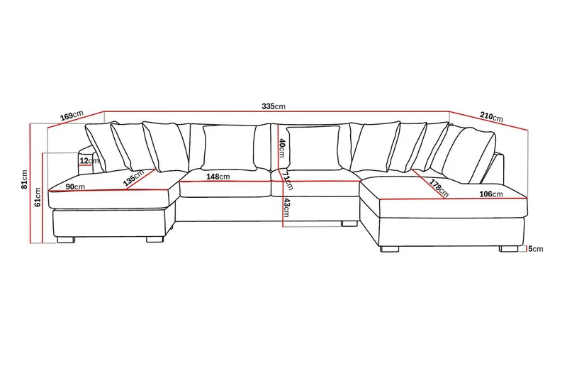 Rossita 5-seters Høyrevendt U-formet Dyp Sofa med Divan og Sjeselong i Bouclé - Beige - Møbler - Sofaer - U-sofa