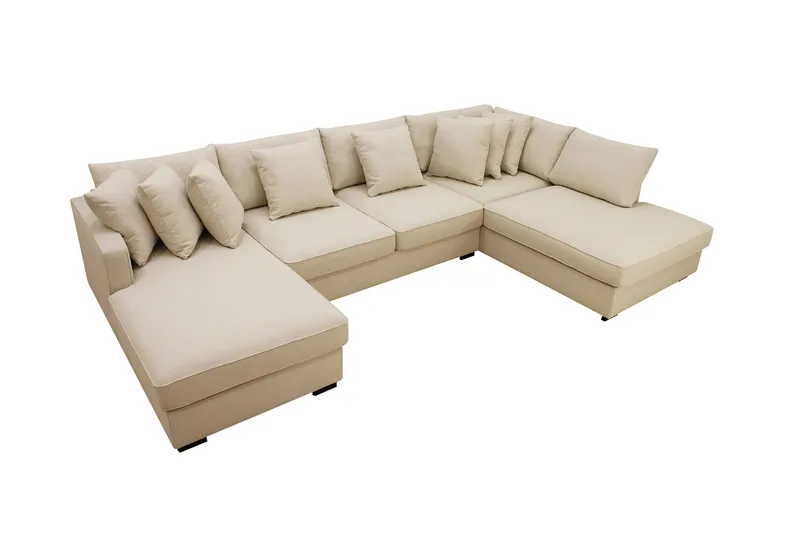 Rossita 5-seters Høyrevendt U-formet Dyp Sofa med Divan og Sjeselong i Bouclé - Beige - Møbler - Sofaer - U-sofa
