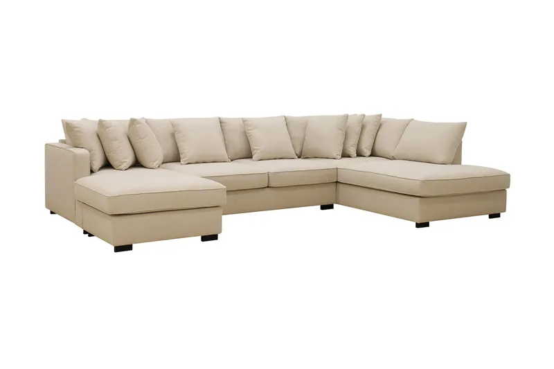 Rossita 5-seters Høyrevendt U-formet Dyp Sofa med Divan og Sjeselong i Bouclé - Beige - Møbler - Sofaer - U-sofa
