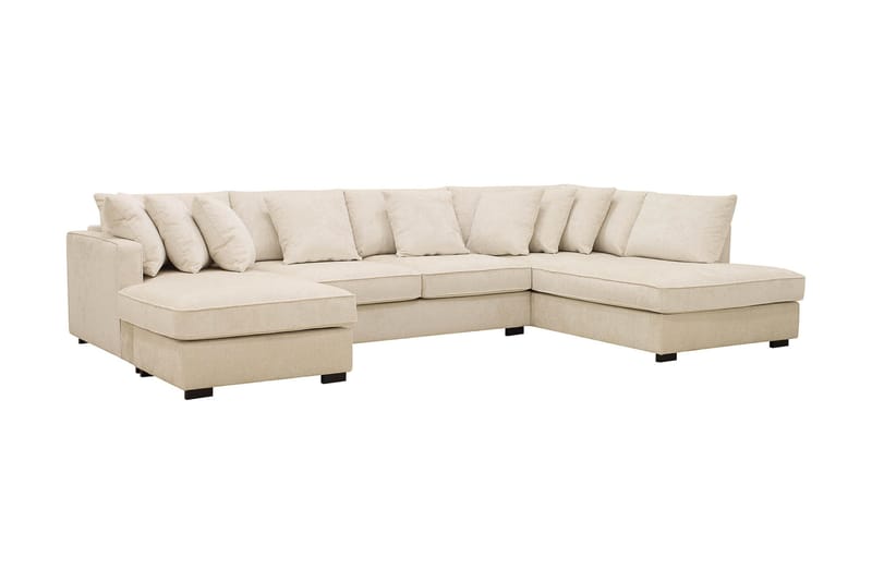 Rossita 5-seters Høyrevendt U-formet Dyp Sofa med Divan og Sjeselong i Chenille - Beige - Møbler - Sofaer - U-sofa