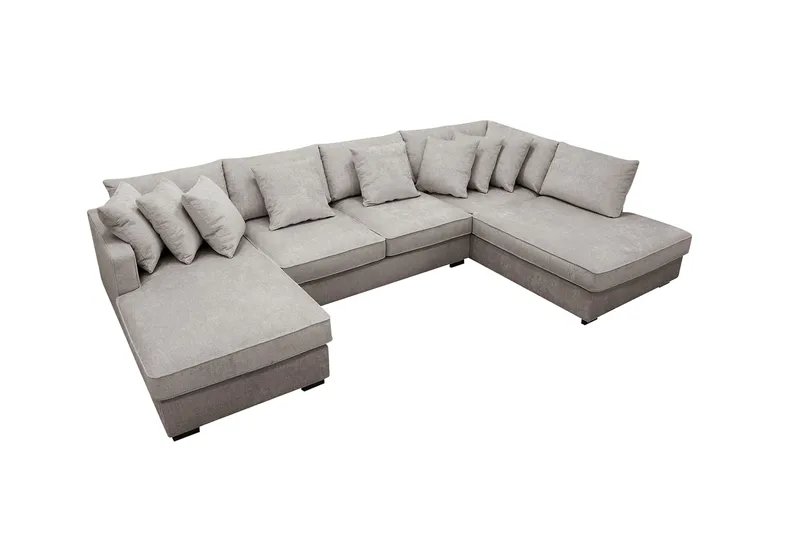 Rossita 5-seters Høyrevendt U-formet Dyp Sofa med Divan og Sjeselong i Chenille - Grå / Brun - Møbler - Sofaer - U-sofa