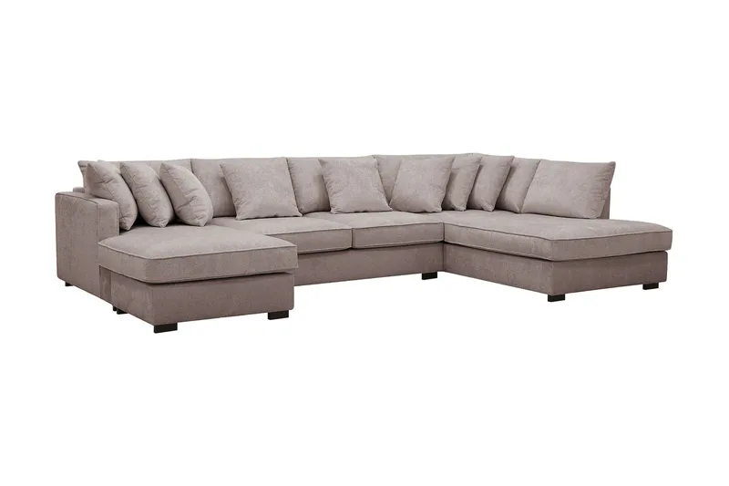 Rossita 5-seters Høyrevendt U-formet Dyp Sofa med Divan og Sjeselong i Chenille - Grå / Brun - Møbler - Sofaer - U-sofa