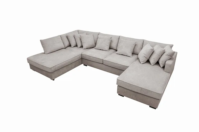 Rossita 5-seters Høyrevendt U-formet Dyp Sofa med Divan og Sjeselong i Chenille - Grå / Brun - Møbler - Sofaer - U-sofa