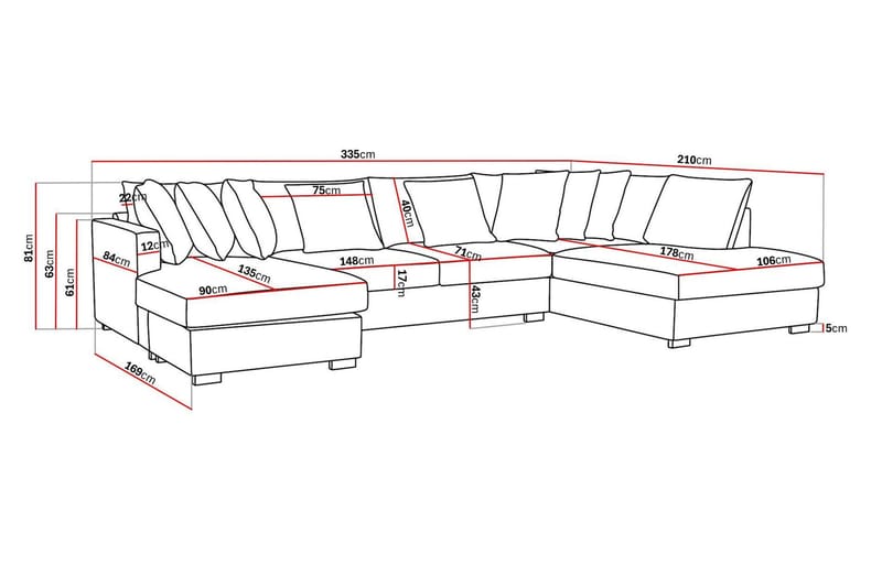 Rossita 5-seters Høyrevendt U-formet Dyp Sofa med Divan og Sjeselong i Chenille - Grå / Brun - Møbler - Sofaer - U-sofa