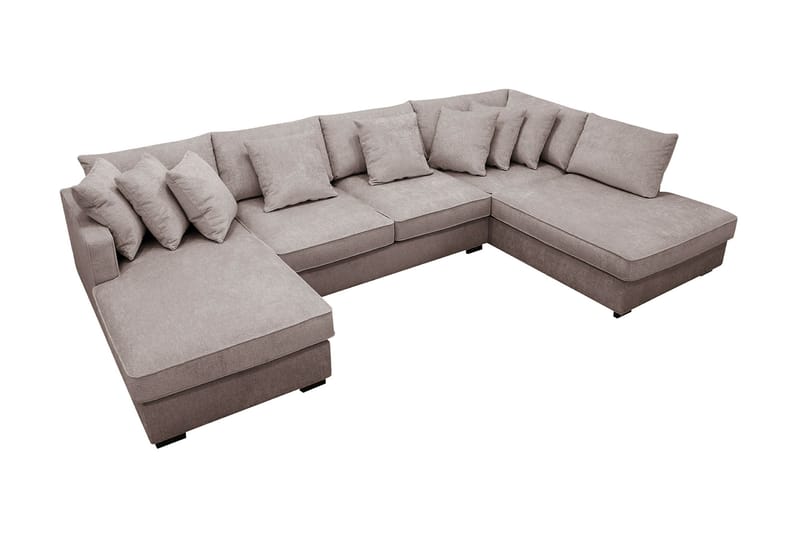 Rossita 5-seters Høyrevendt U-formet Dyp Sofa med Divan og Sjeselong i Chenille - Grå / Brun - Møbler - Sofaer - U-sofa