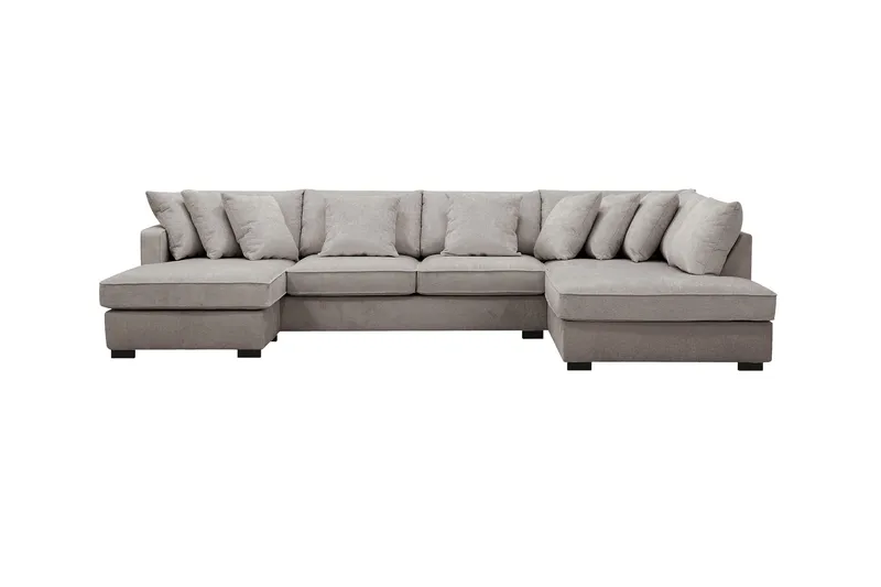 Rossita 5-seters Høyrevendt U-formet Dyp Sofa med Divan og Sjeselong i Chenille - Grå / Brun - Møbler - Sofaer - U-sofa