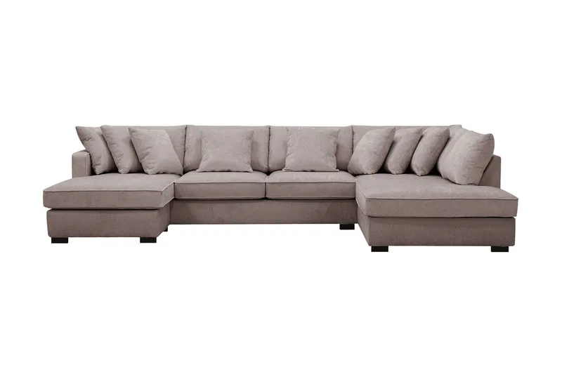 Rossita 5-seters Høyrevendt U-formet Dyp Sofa med Divan og Sjeselong i Chenille - Grå / Brun - Møbler - Sofaer - U-sofa