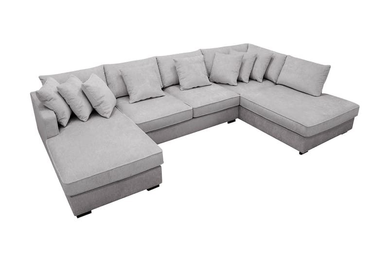 Rossita 5-seters Høyrevendt U-formet Dyp Sofa med Divan og Sjeselong i Chenille - Grå - Møbler - Sofaer - U-sofa