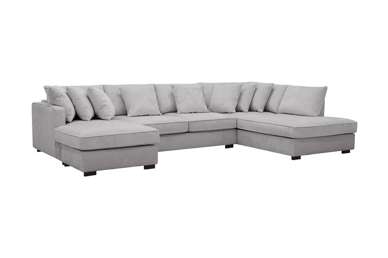 Rossita 5-seters Høyrevendt U-formet Dyp Sofa med Divan og Sjeselong i Chenille - Grå - Møbler - Sofaer - U-sofa