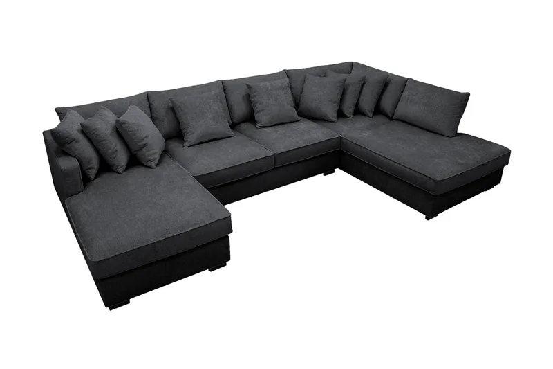 Rossita 5-seters Høyrevendt U-formet Dyp Sofa med Divan og Sjeselong i Chenille - Svart - Møbler - Sofaer - U-sofa