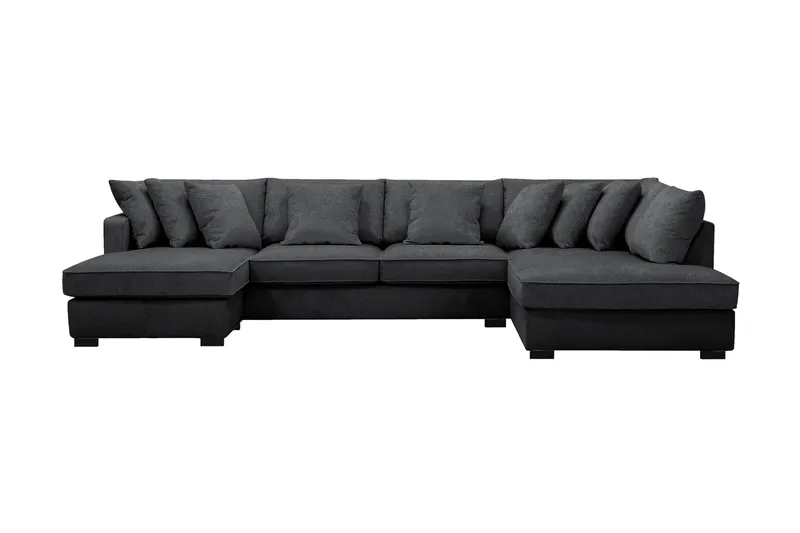 Rossita 5-seters Høyrevendt U-formet Dyp Sofa med Divan og Sjeselong i Chenille - Svart - Møbler - Sofaer - U-sofa