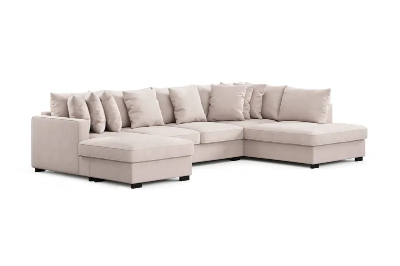 Rossita 5-seters H øyrevendt U-formet Dyp Sofa med Divan og Sjeselong i Fløyel - Beige - Møbler - Sofaer - U-sofa