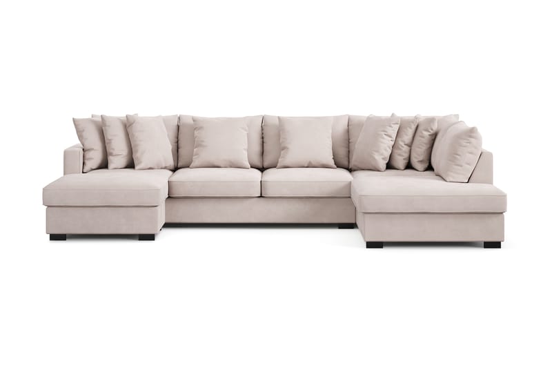 Rossita 5-seters Høyrevendt U-formet Dyp Sofa med Divan og Sjeselong i Fløyel - Beige - Møbler - Sofaer - U-sofa