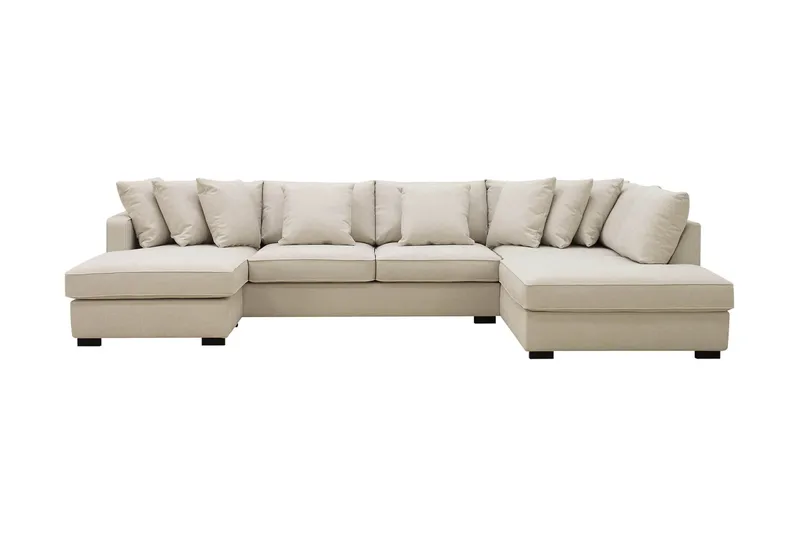 Rossita 5-seters Høyrevendt U-formet Dyp Sofa med Divan og Sjeselong i Stoff - Beige - Møbler - Sofaer - U-sofa