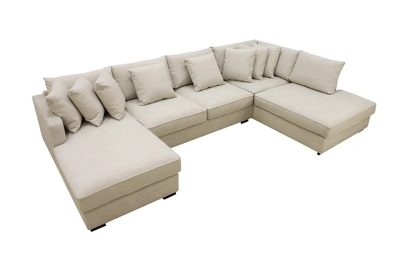 Rossita 5-seters Høyrevendt U-formet Dyp Sofa med Divan og Sjeselong i Stoff - Beige - Møbler - Sofaer - U-sofa