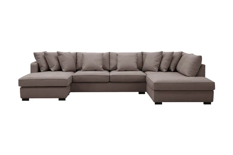 Rossita 5-seters Høyrevendt U-formet Dyp Sofa med Divan og Sjeselong i Stoff - Brun - Møbler - Sofaer - U-sofa