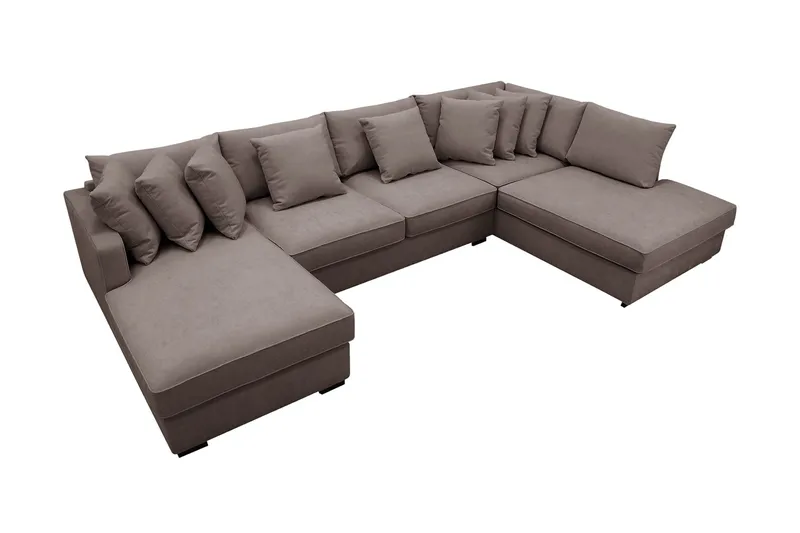 Rossita 5-seters Høyrevendt U-formet Dyp Sofa med Divan og Sjeselong i Stoff - Brun - Møbler - Sofaer - U-sofa