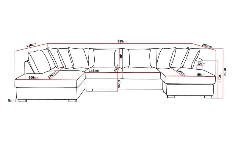 Rossita 5-seters Venstrevendt U-formet Dyp Sofa med Divan og Sjeselong i Chenille - Beige - Møbler - Sofaer - U-sofa