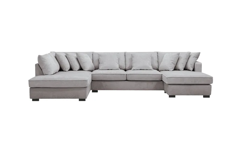 Rossita 5-seters Venstrevendt U-formet Dyp Sofa med Divan og Sjeselong i Chenille - Grå / Brun - Møbler - Sofaer - U-sofa
