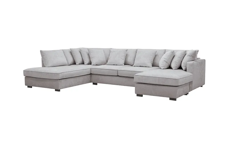 Rossita 5-seters Venstrevendt U-formet Dyp Sofa med Divan og Sjeselong i Chenille - Grå / Brun - Møbler - Sofaer - U-sofa